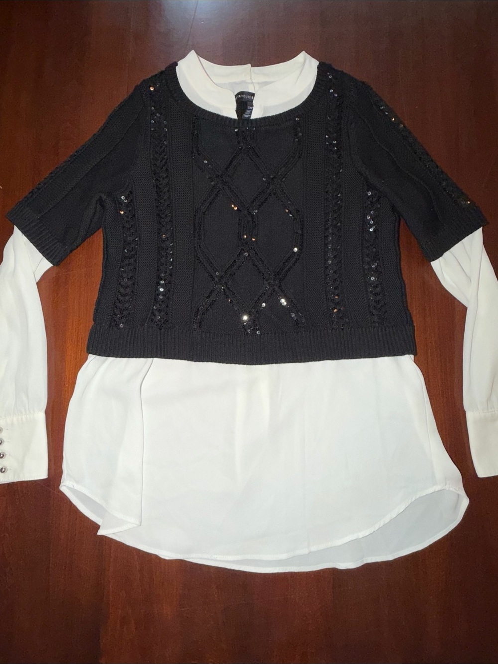 White House Black Market Sequin Layered Sweater Blouse XS